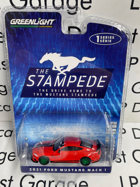 GREEN MACHINE CHASE GREENLIGHT 2021 Ford Mustang Mach 1 Race Red 1:64 Diecast Stampede