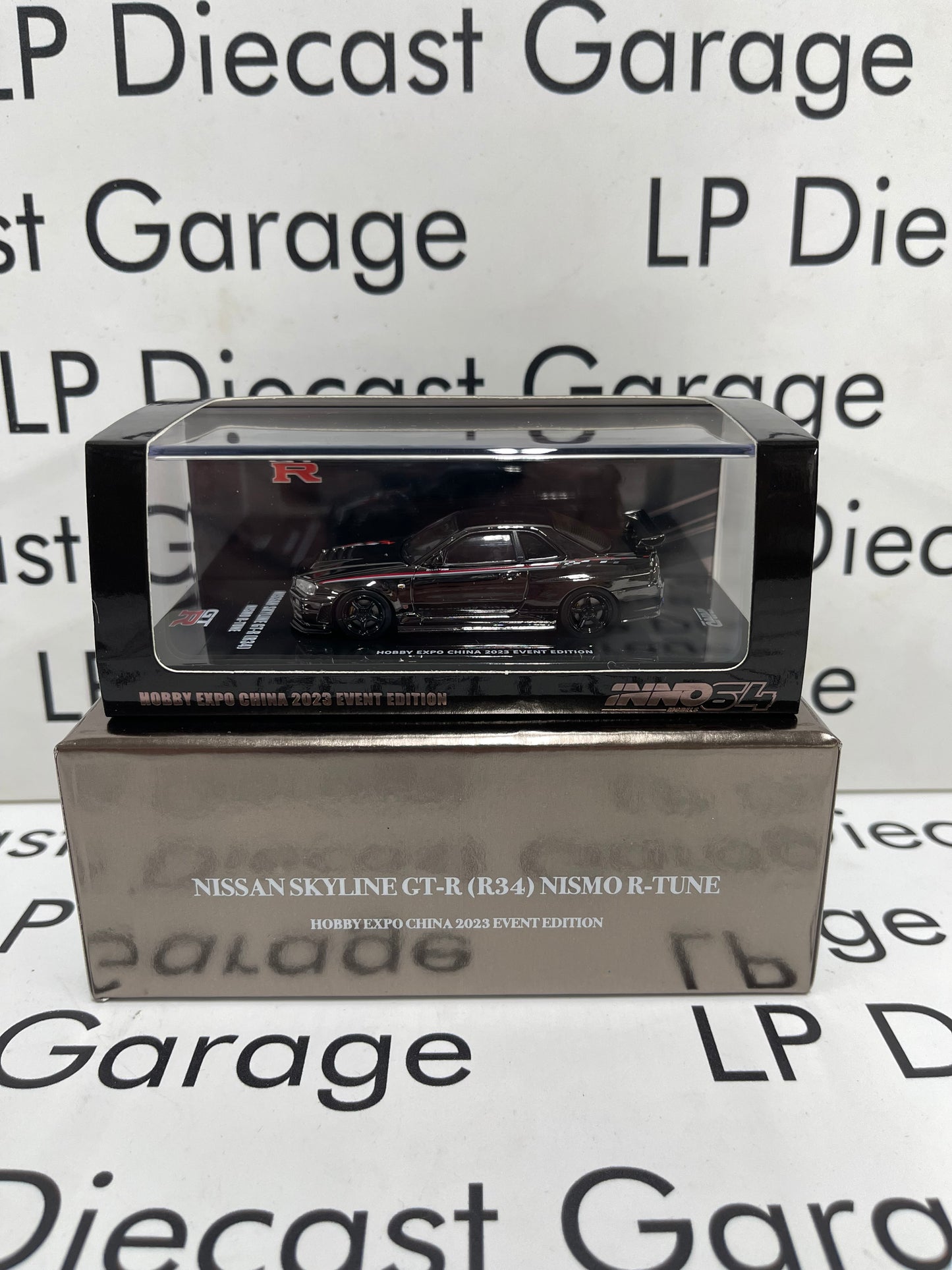 INNO64 Nissan Skyline GT-R (R34) Nismo R-Tune Hobby Expo China 2023 Event Edition BLACK CHROME 1:64 Diecast