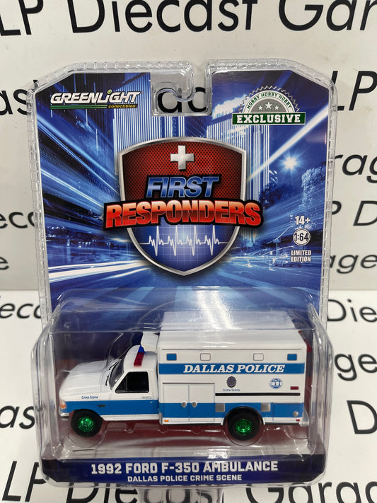 GREENLIGHT *GREEN MACHINE* 1992 Ford F-350 Ambulance Dallas Police Crime Scene First Responders 1:64 Diecast