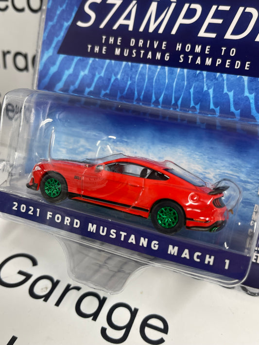 GREEN MACHINE CHASE GREENLIGHT 2021 Ford Mustang Mach 1 Race Red 1:64 Diecast Stampede