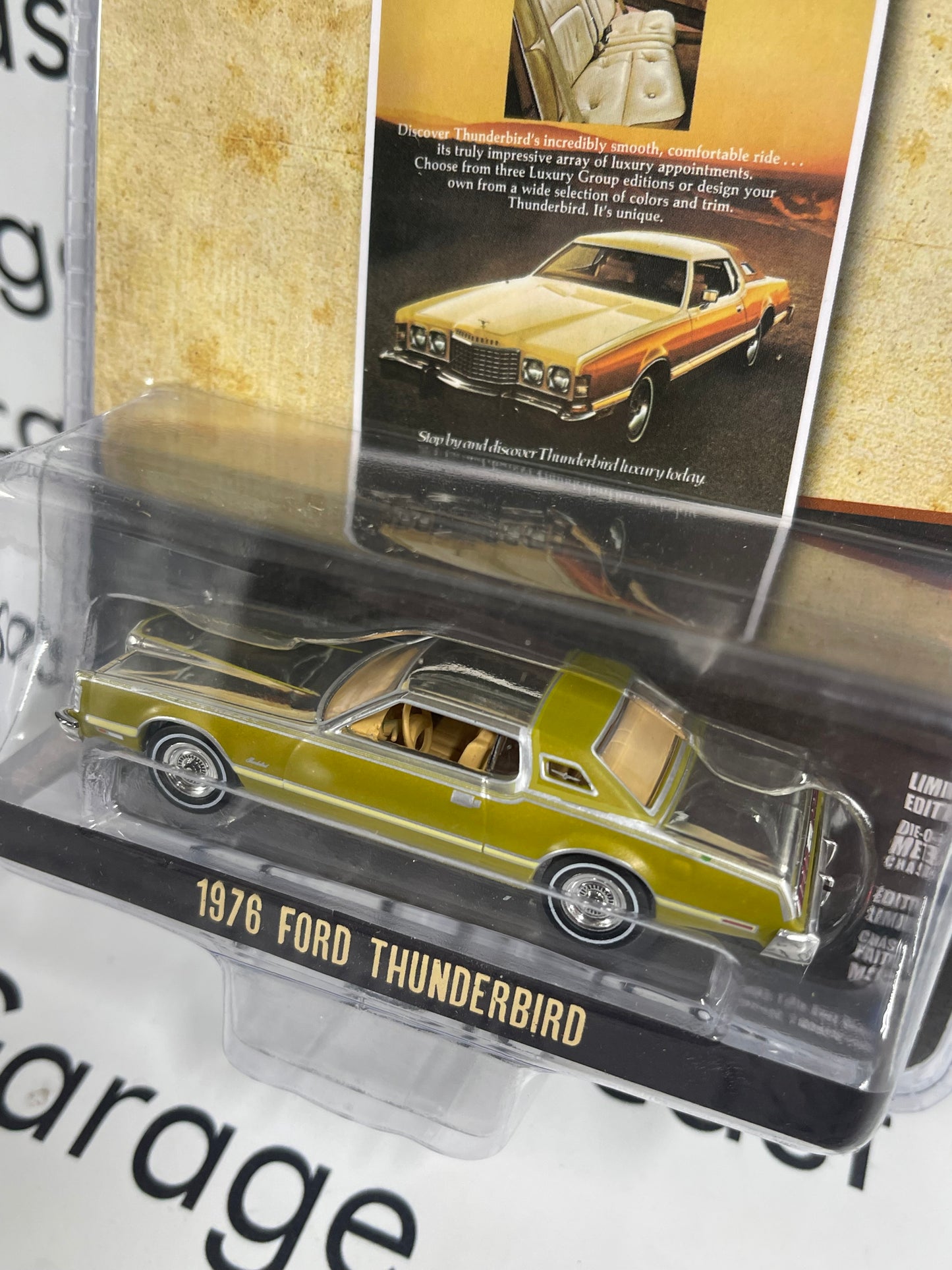 CHROME CHASE GREENLIGHT 1976 Ford Thunderbird Gold & Beige 1:64 Diecast Vintage Ad Cars