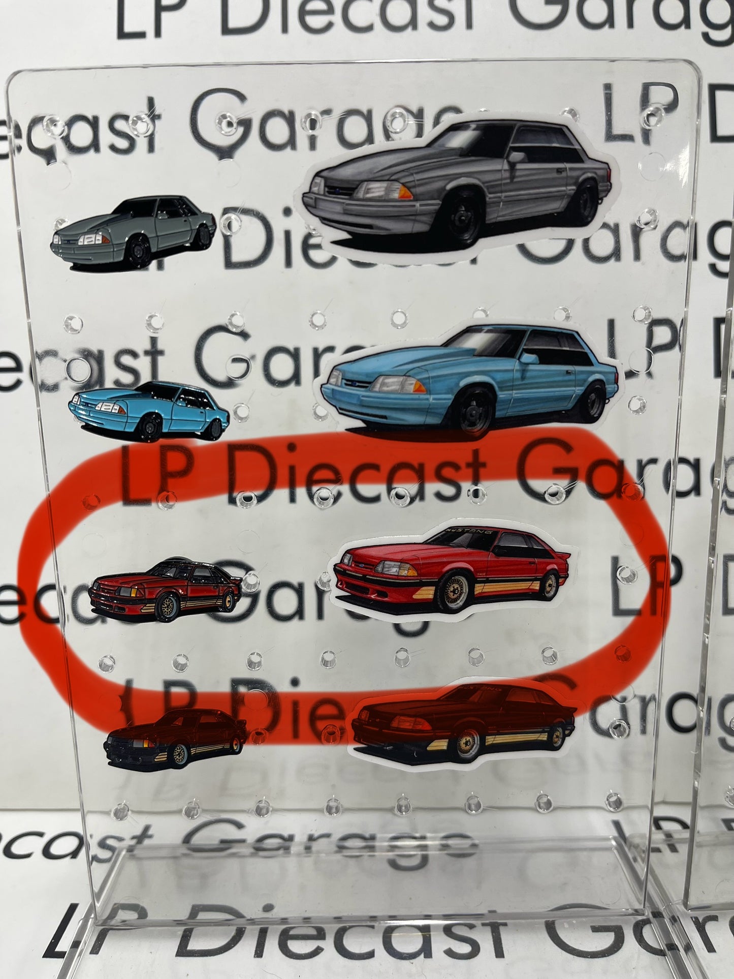 LP Diecast Garage 1987-1993 Ford Mustang Foxbody Hat Pin and Sticker Set Diecast Metal *Your choice of color*