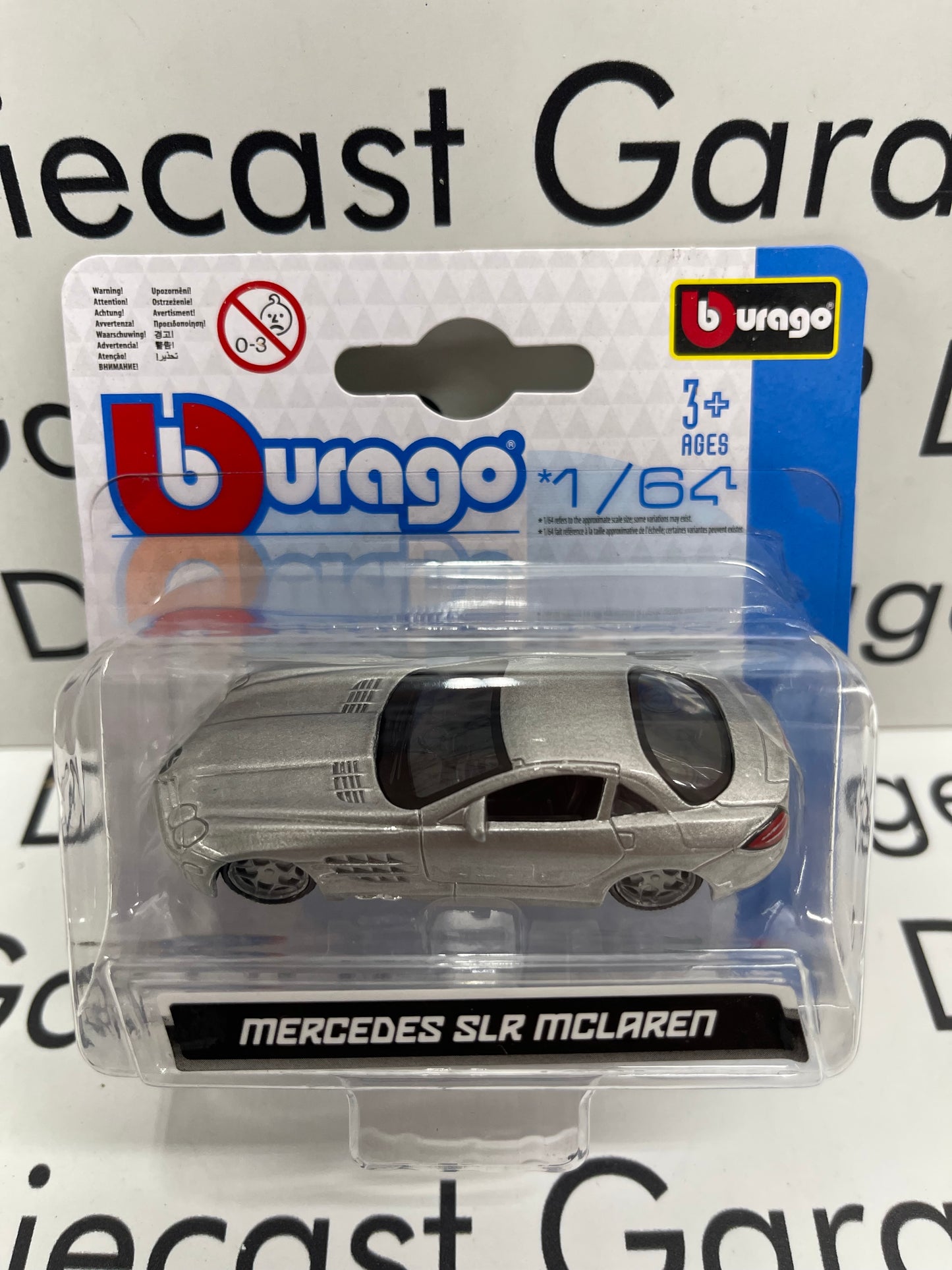 BURAGO Mercedes SLR Mclaren Silver Sports Car 1:64 Diecast