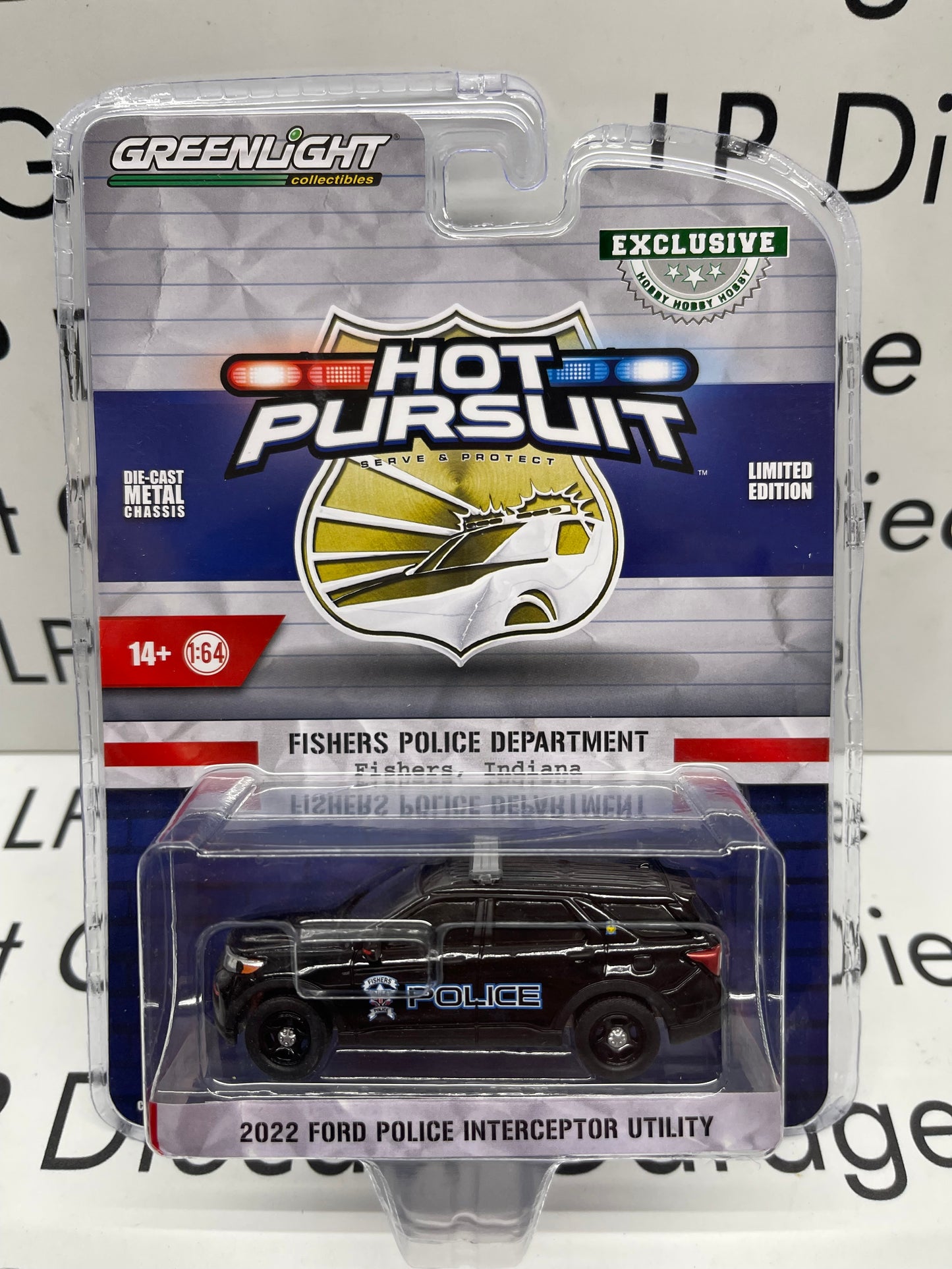 GREENLIGHT 2022 Ford Police Interceptor Fishers Indiana "Hot Pursuit" 1:64 Diecast
