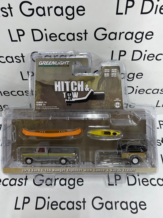 RAW CHASE GREENLIGHT 1978 Ford F-150 Ranger Explorer w/Trailer 1:64 Diecast Hitch & Tow