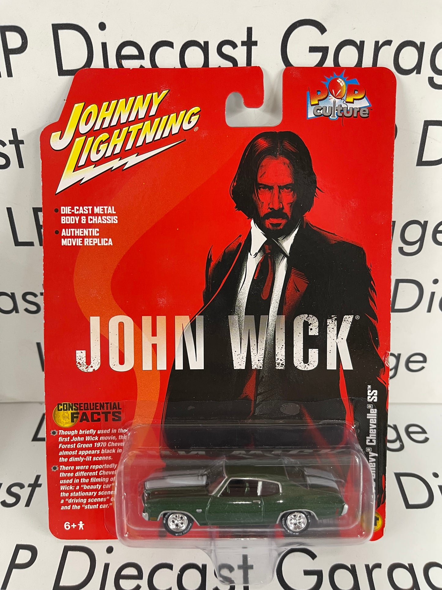 JOHNNY LIGHTNING 1970 Chevy Chevelle SS John Wick Green w/ White Stripes Pop Culture 1:64 Diecast