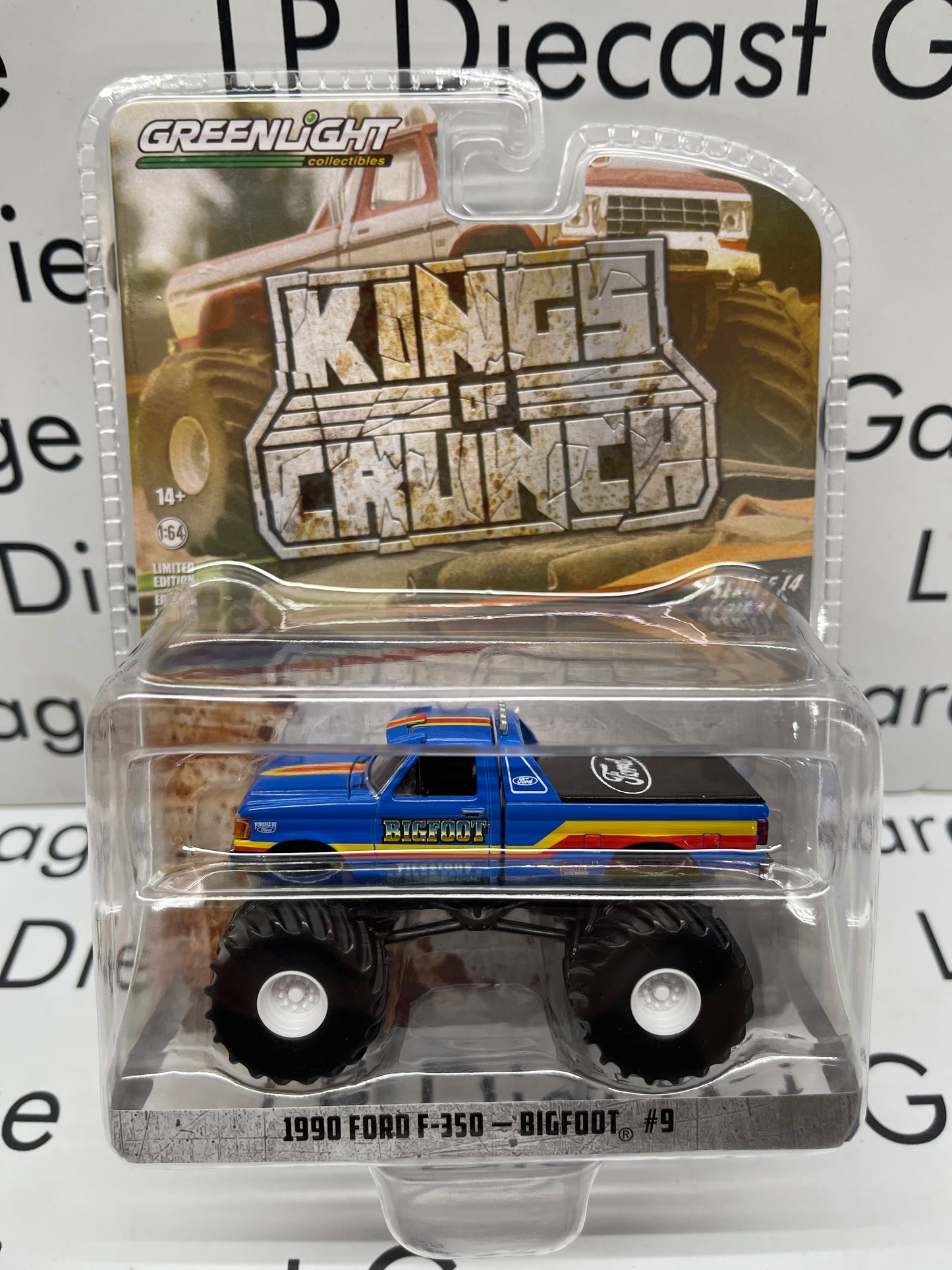 GREENLIGHT 1990 Ford F-350 Monster Truck Bigfoot #9 King of Crunch 1:64 Diecast