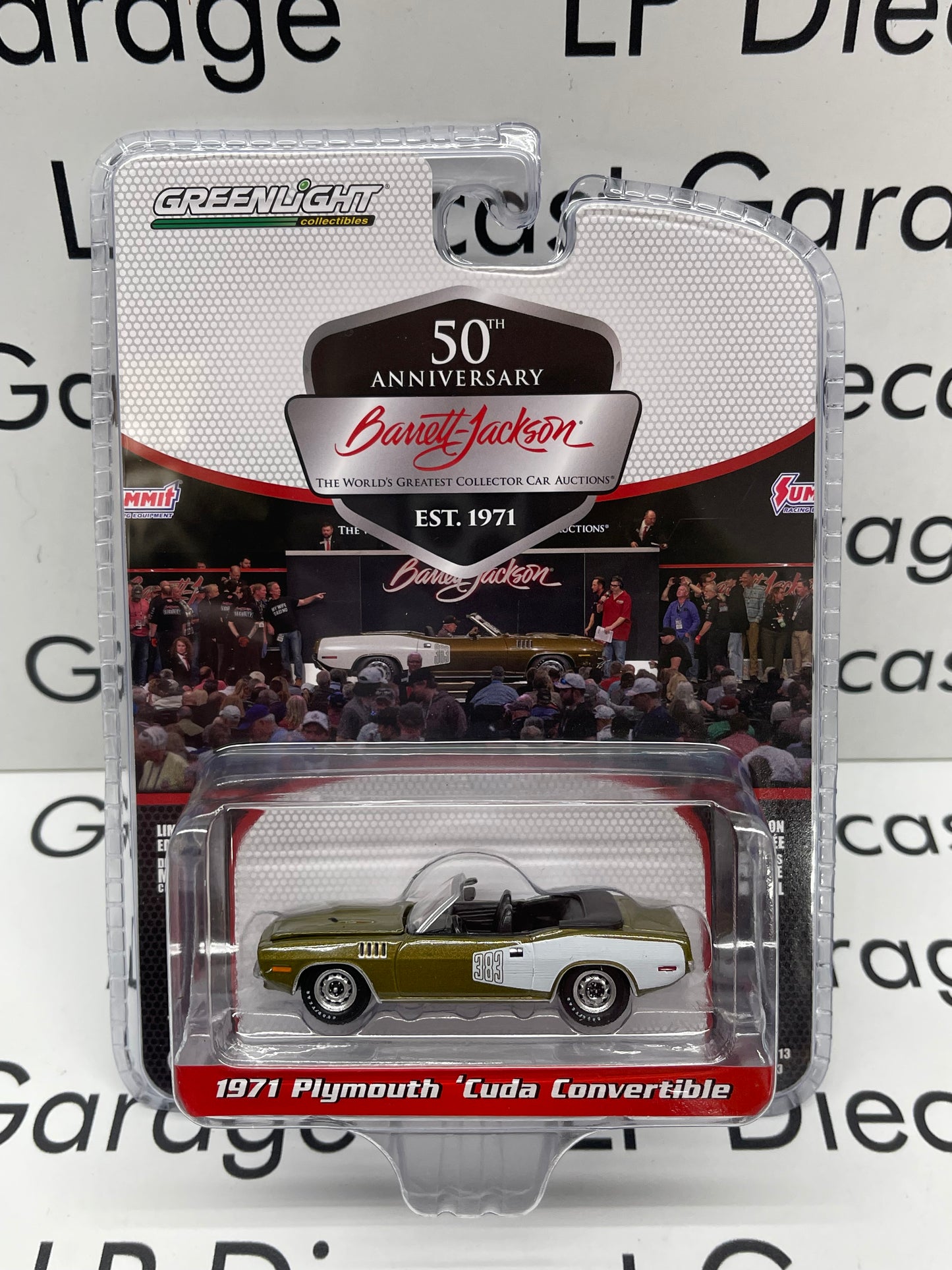 GREENLIGHT 1971 Plymouth Cuda Convertible 383 Gold/ White Barrett Jackson Auctions 1:64 Diecast