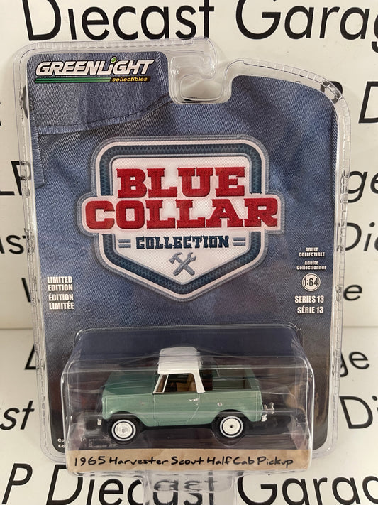 GREENLIGHT 1965 International Harvester Scout Half Cab Pick Up Blue Collar Collection 1:64 Diecast