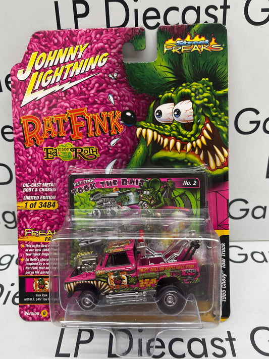 JOHNNY LIGHTNING 1965 Chevrolet Tow Truck Rat Fink Took the Bait Pink Street Freaks Zingers 1:64 Diecast