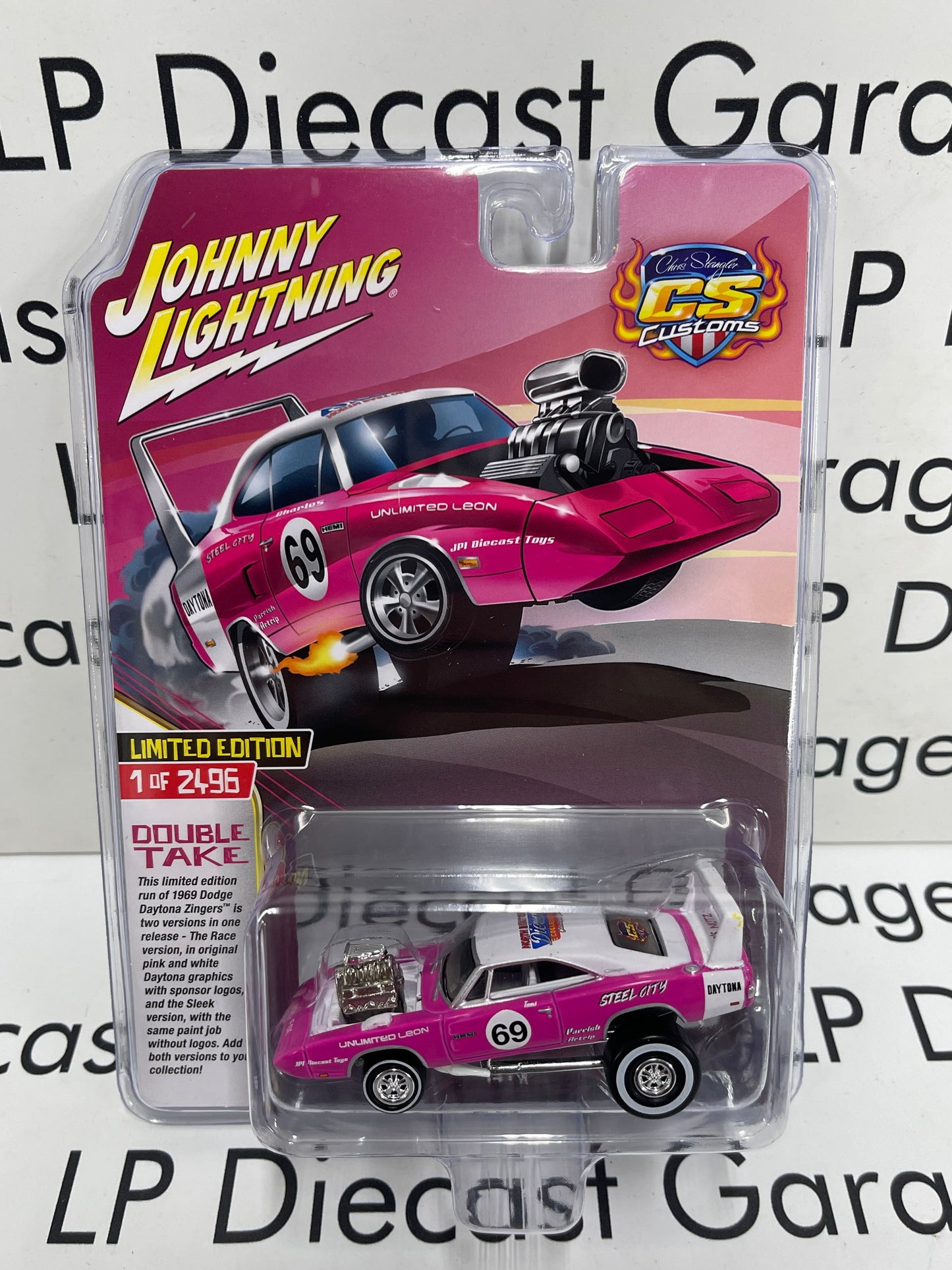 JOHNNY LIGHTNING 1969 Dodge Daytona Pink CS Customs #69 Graphic Version 1:64 Diecast