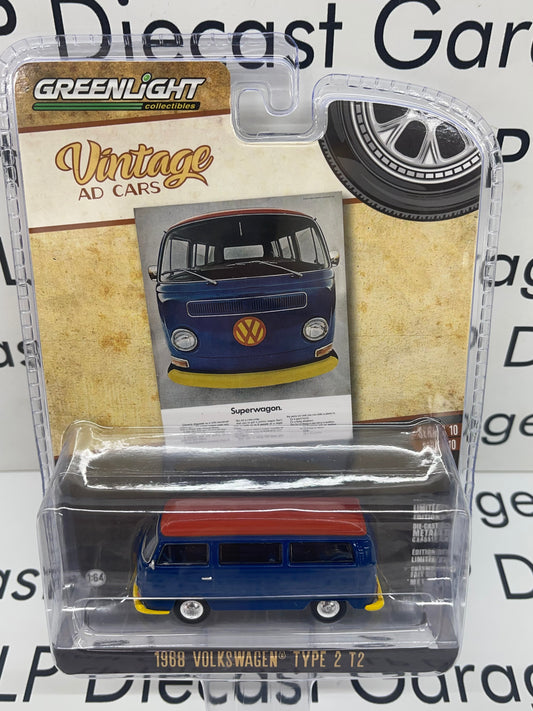 GREENLIGHT 1968 Volkswagen Type 2 T2 Van Blue Vintage Ad Cars 1:64 Diecast