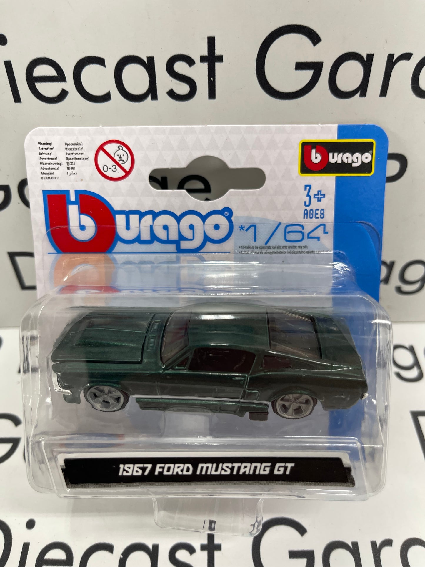 BURAGO 1967 Ford Mustang GT Dark Green Fastback 1:64 Diecast