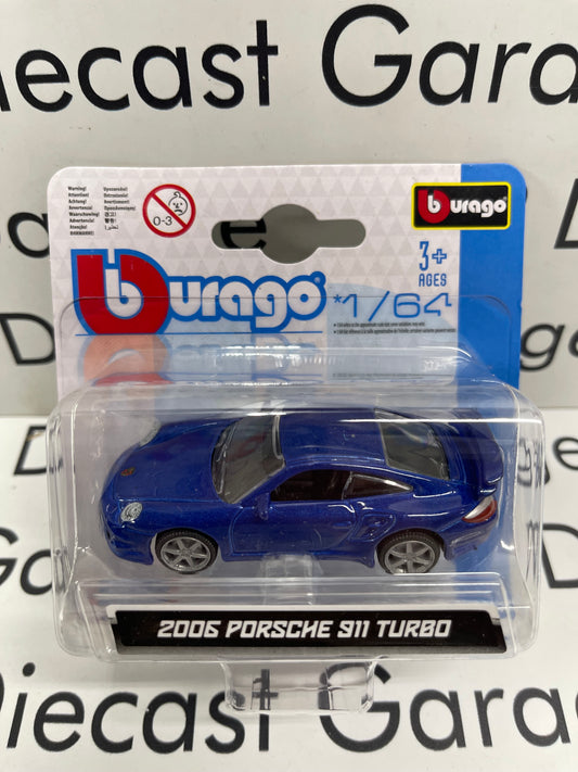 BURAGO 2006 Porsche 911 Turbo Blue Sports Car 1:64 Diecast