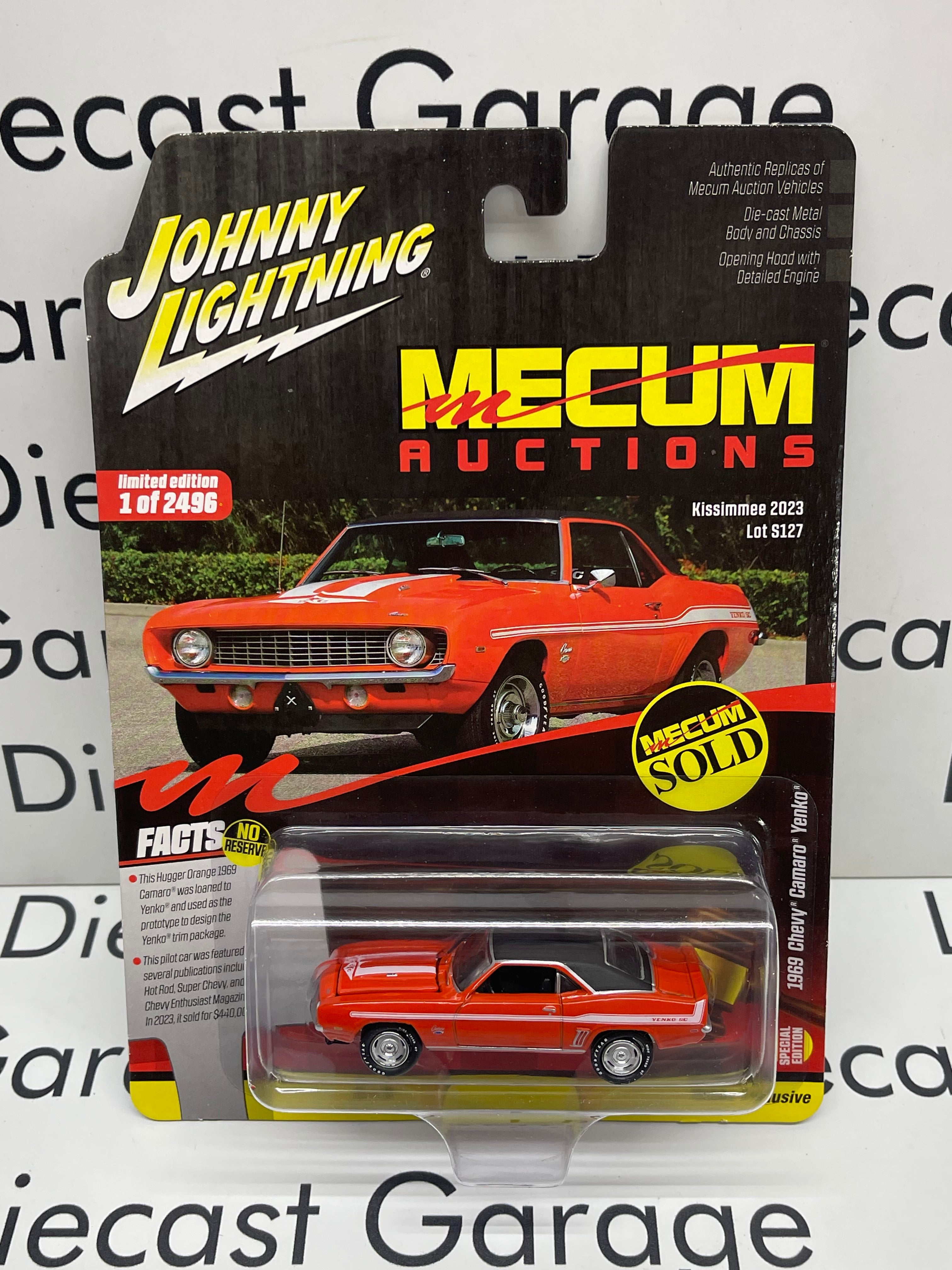 JOHNNY LIGHTNING 1969 Chevrolet Camaro Yenko Hugger Orange Mecum Aucti LP Diecast Garage