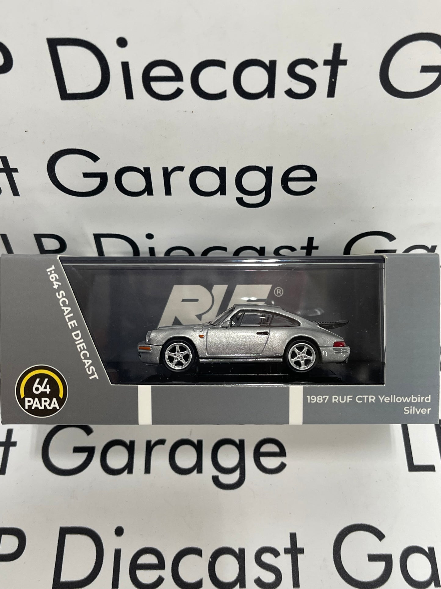 PARAGON MODELS Para 64 1987 Porsche RUF CTR Yellowbird Silver 1:64 Diecast