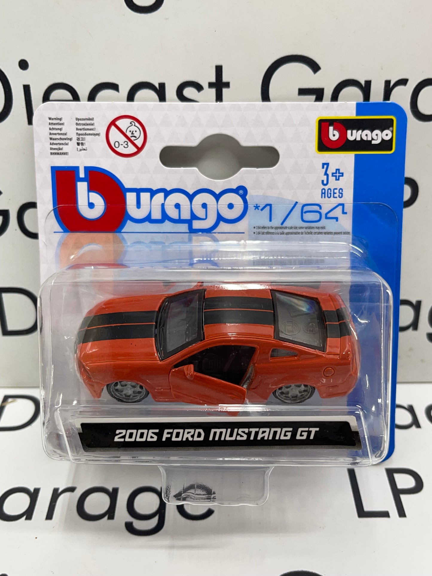 BURAGO 2006 Ford Mustang GT Orange with Black Stripes 1:64 Diecast