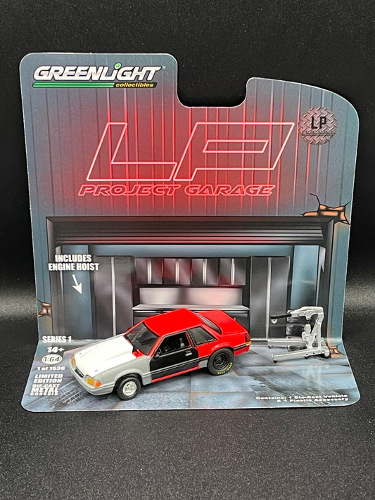 GREENLIGHT 1987 Ford Mustang LX w/Hoist Red Project LP Exclusive 1:64 Diecast Promo