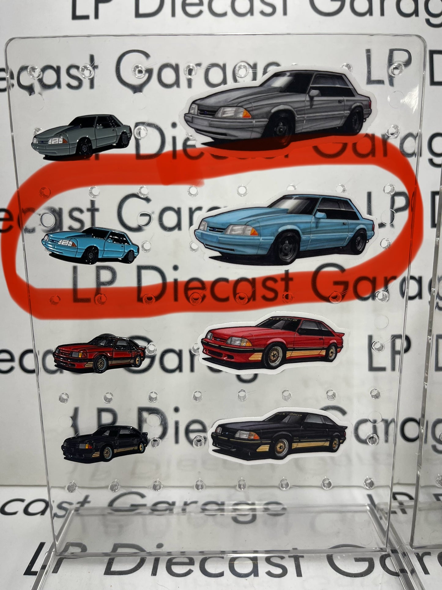 LP Diecast Garage 1987-1993 Ford Mustang Foxbody Hat Pin and Sticker Set Diecast Metal *Your choice of color*