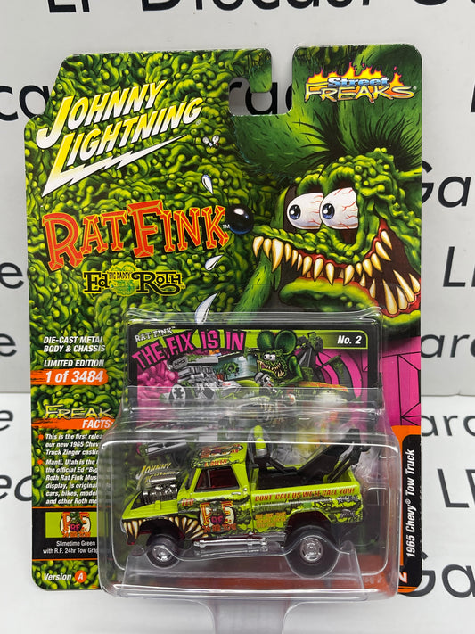 JOHNNY LIGHTNING 1965 Chevrolet Tow Truck Rat Fink the Fix is in Green Street Freaks Zingers 1:64 Diecast