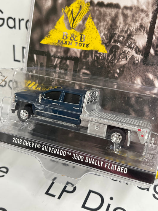 GREENLIGHT 2016 Chevy Silverado 3500 Flatbed Blue 1:64 Diecast B&B Exclusive