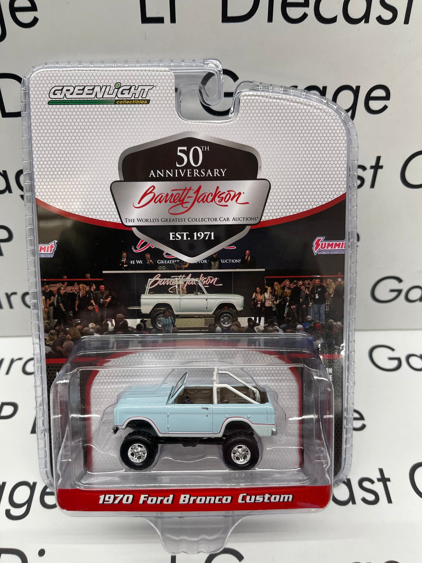 GREENLIGHT 1970 Ford Bronco Custom Baby Blue Barrett Jackson Auctions 1:64 Diecast