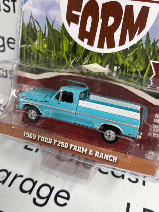 GREENLIGHT 1969 Ford F250 Teal Blue 1:64 Diecast Down on the Farm Truck