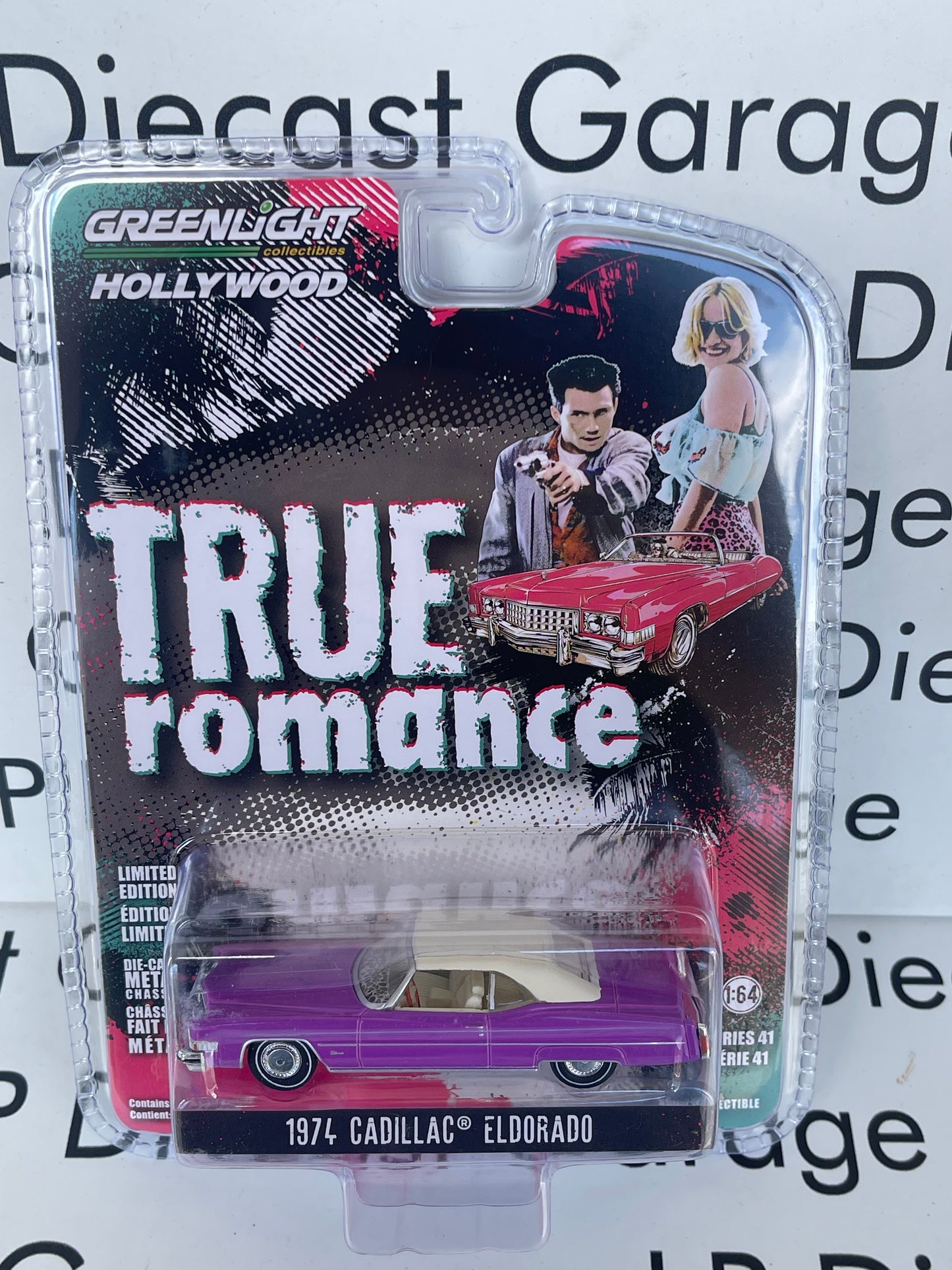 GREENLIGHT 1974 Cadillac Eldorado Pink Convertible Top Up True Romance Hollywood Series 41 1:64 Diecast