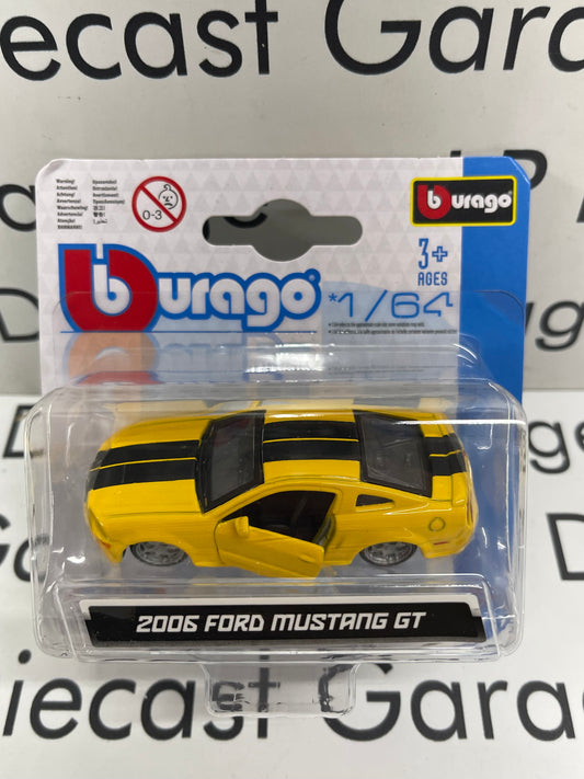 BURAGO 2006 Ford Mustang GT Yellow with Black Stripes 1:64 Diecast