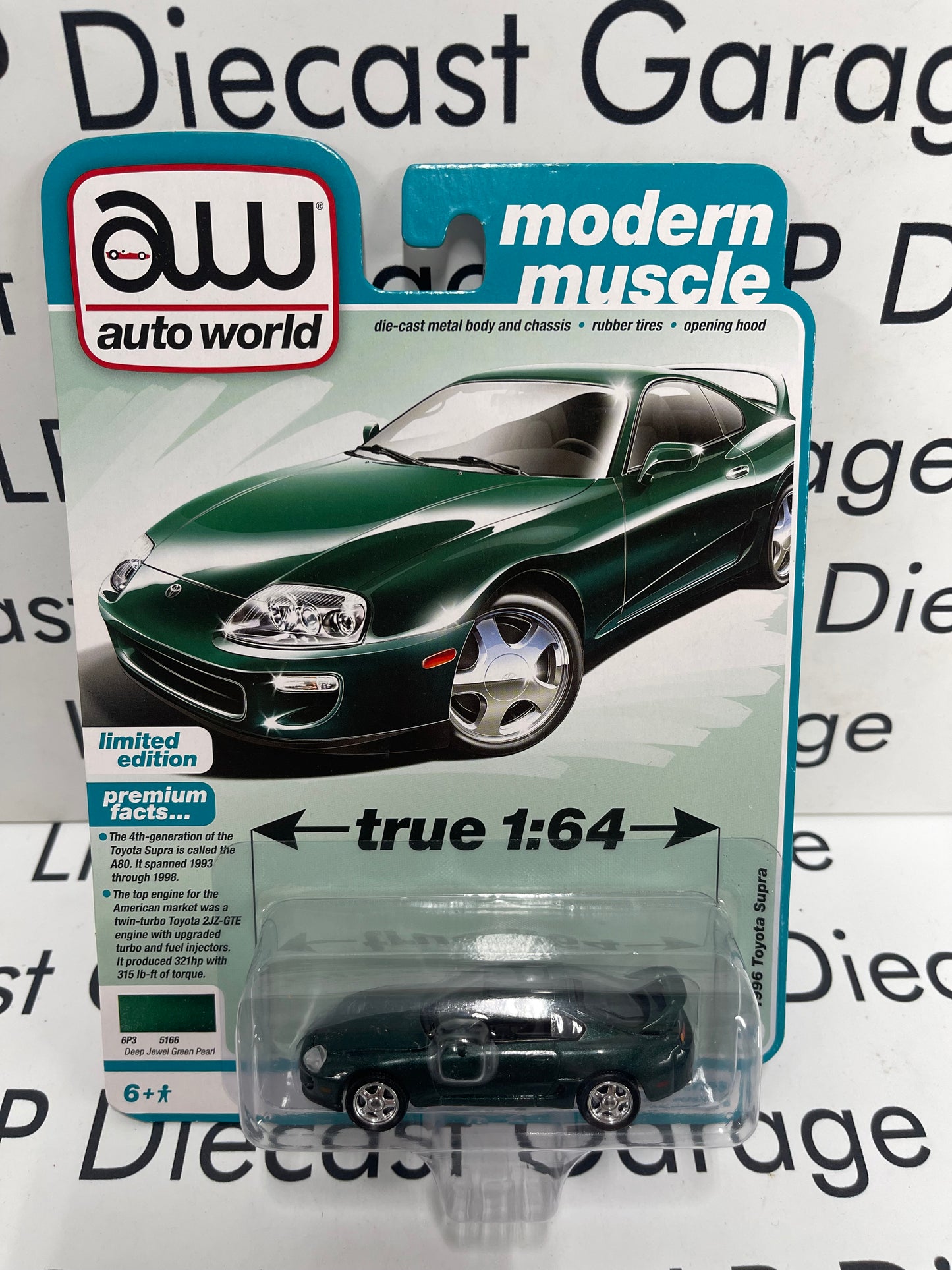 AUTO WORLD 1996 Toyota Supra Deep Jewel Green Pearl Modern Muscle 1:64 Diecast