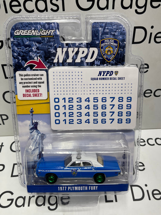 GREENLIGHT *GREEN MACHINE* 1977 Plymouth Fury NYPD Police w/ Decal Sheet 1:64 Diecast