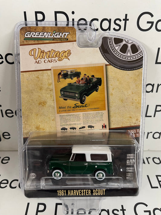 GREENLIGHT 1961 Harvester Scout Green w/ White Top 1:64 Diecast Vintage Ad Cars