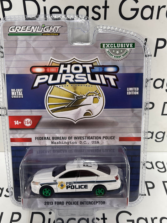 GREENLIGHT *GREEN MACHINE* 2013 Ford Police Interceptor FBI Police Hot Pursuit 1:64 Diecast