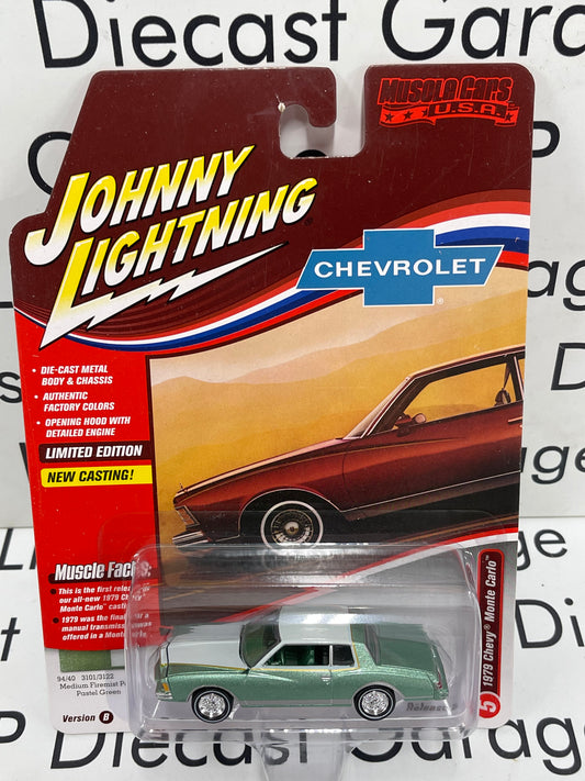 JOHNNY LIGHTNING 1979 Chevy Monte Carlo Medium Firemist Poly/ Pastel Green Muscle Cars USA 1:64 Diecast