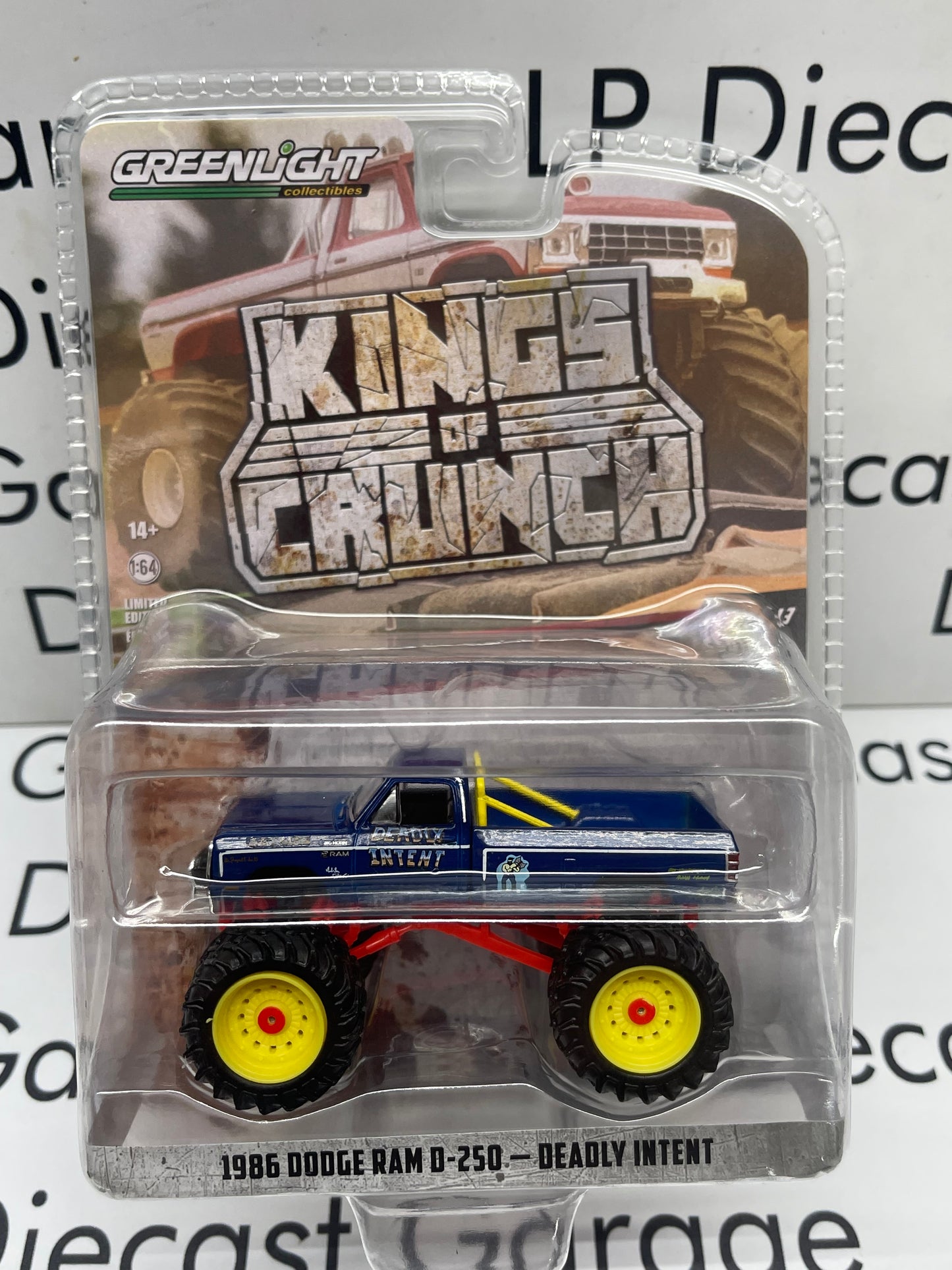 GREENLIGHT King of Crunch Monster Truck 1986 Dodge Ram D-250 Deadly Intent 1:64 Diecast