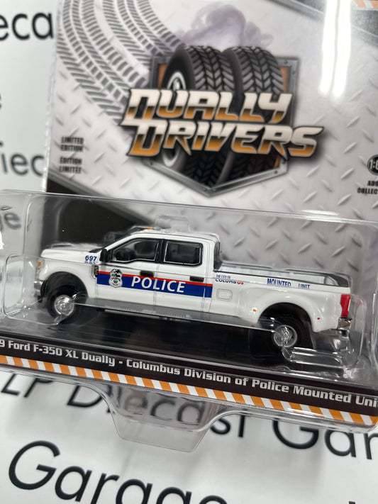 GREENLIGHT 2019 Ford F-350 XL Dually Truck Columbus Police 1:64 Diecast Dually Drivers