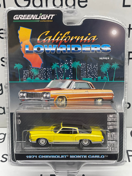 GREENLIGHT California Lowriders Series 3 1971 Chevrolet Monte Carlo Yellow 1:64 Diecast