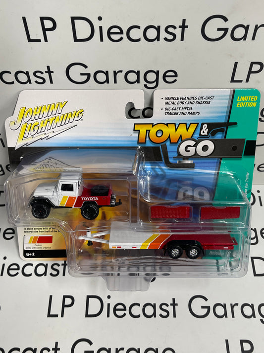 JOHNNY LIGHTNING 1980 Toyota Land Cruiser w/Car Trailer TRD 1:64 Diecast Tow & Go