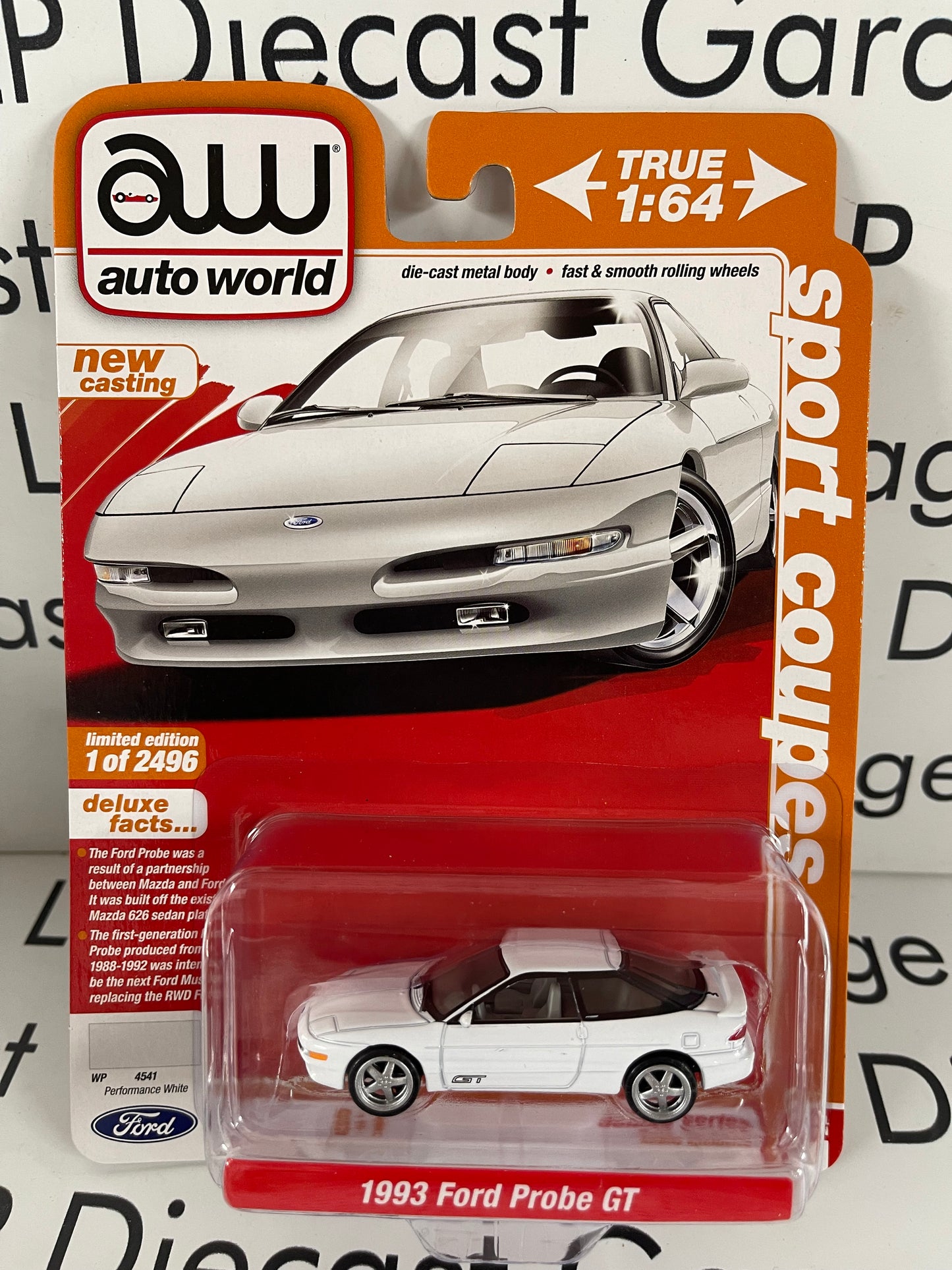 AUTO WORLD 1993 Ford Probe GT Performance White 1:64 Diecast