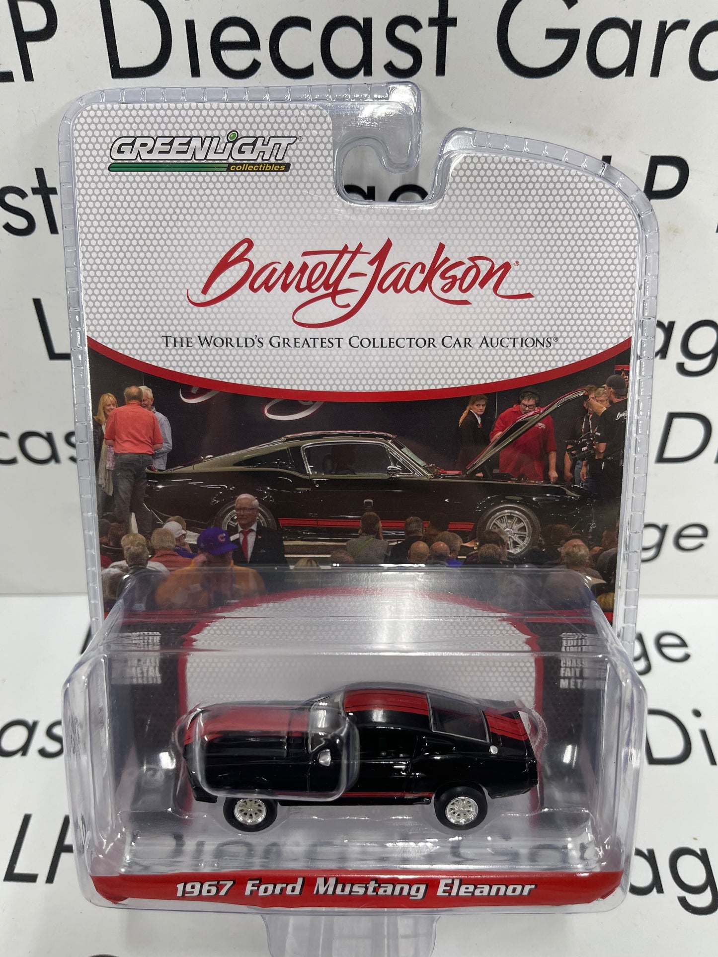 GREENLIGHT Barrett Jackson 1967 Ford Mustang Shelby GT500 Eleanor Black w/ Red Stripes 1:64 Diecast