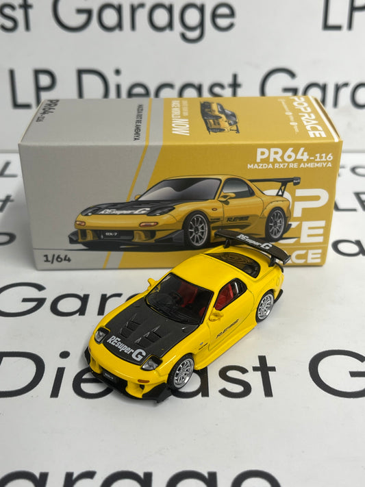 POP RACE Mazda RX7 RE Amemiya Yellow 1:64 Diecast PR64-0116