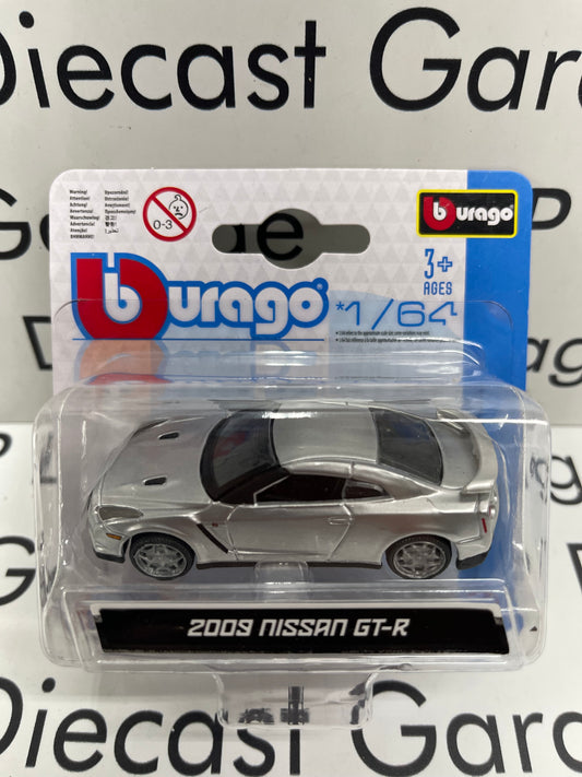 BURAGO 2009 Nissan GT-R Silver Sports Car 1:64 Diecast