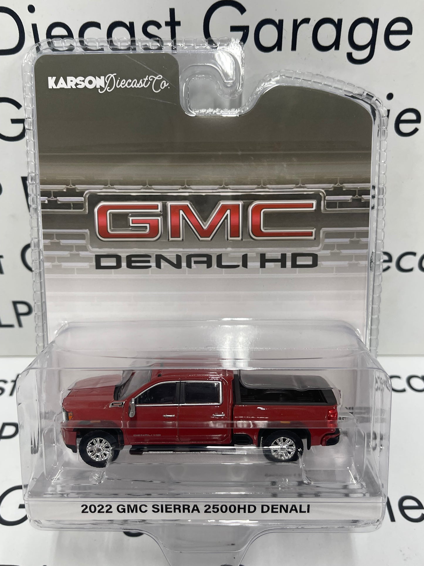 GREENLIGHT 2022 GMC Sierra 2500HD Denali Cayenne Red Metallic Duramax Diesel Truck Karson Exclusive 1:64 Diecast