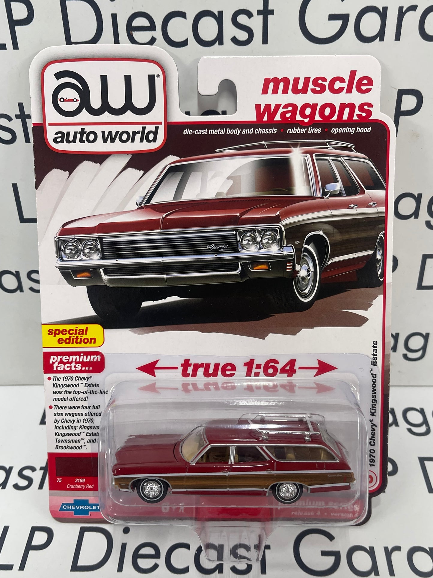 AUTO WORLD 1970 Chevy Kingswood Estate Cranberry Red Muscle Wagons 1:64 Diecast