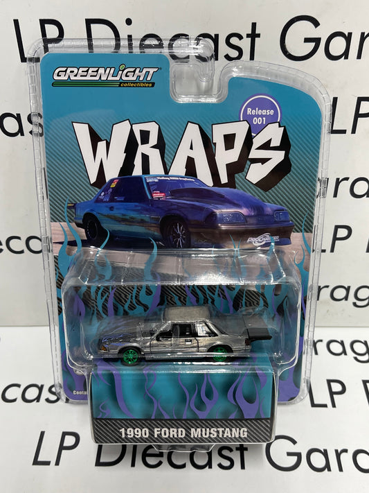 GREENLIGHT *RAW GREEN MACHINE* 1990 Ford Mustang Wraps Drag Car Part Time Collector Exclusive 1:64 Diecast