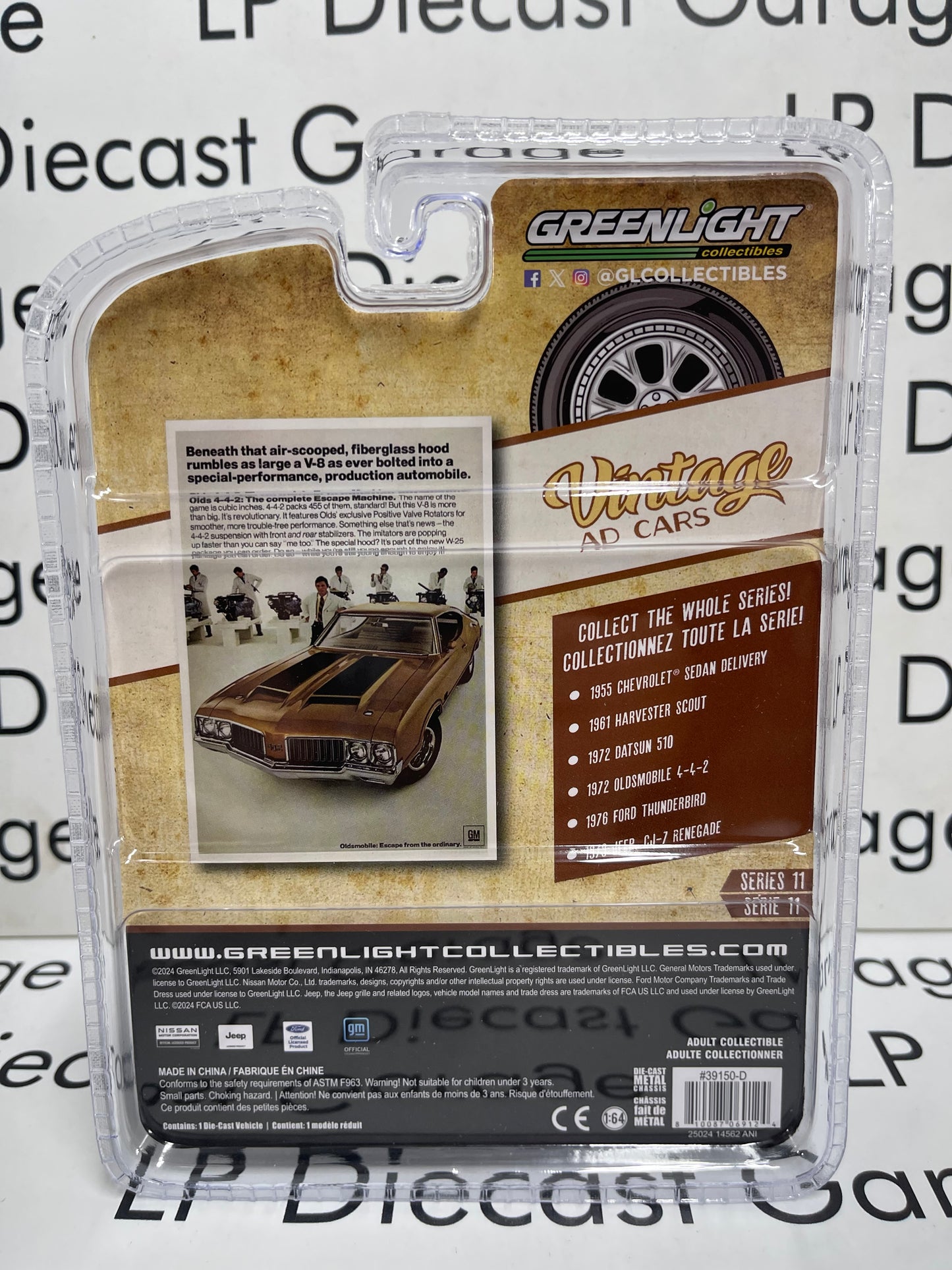 GREENLIGHT 1972 Oldsmobile 442 Brown w/ Hood Stripes 1:64 Diecast Vintage Ad Cars