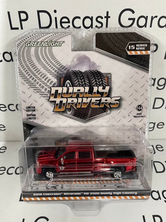 CHROME CHASE GREENLIGHT 2018 Chevrolet Silverado 3500HD Red Metallic 1:64 Diecast Dually Drivers