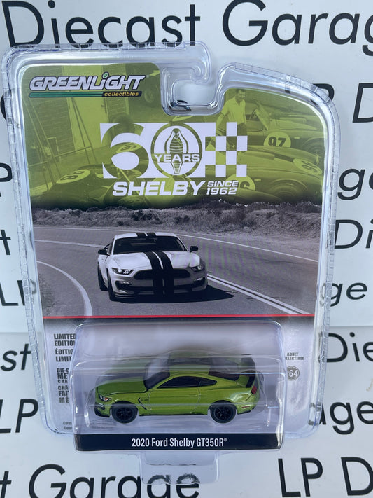 GREENLIGHT 2020 Ford Mustang Shelby GT350R Lime Green w/ Black Stripes Anniversary Edition 1:64 Diecast