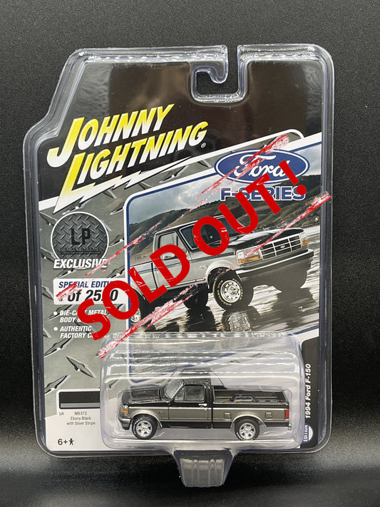 JOHNNY LIGHTNING 1994 Ford F-150 Ebony Black with Silver Stripe LP Diecast Garage Exclusive 1:64 Diecast Promo