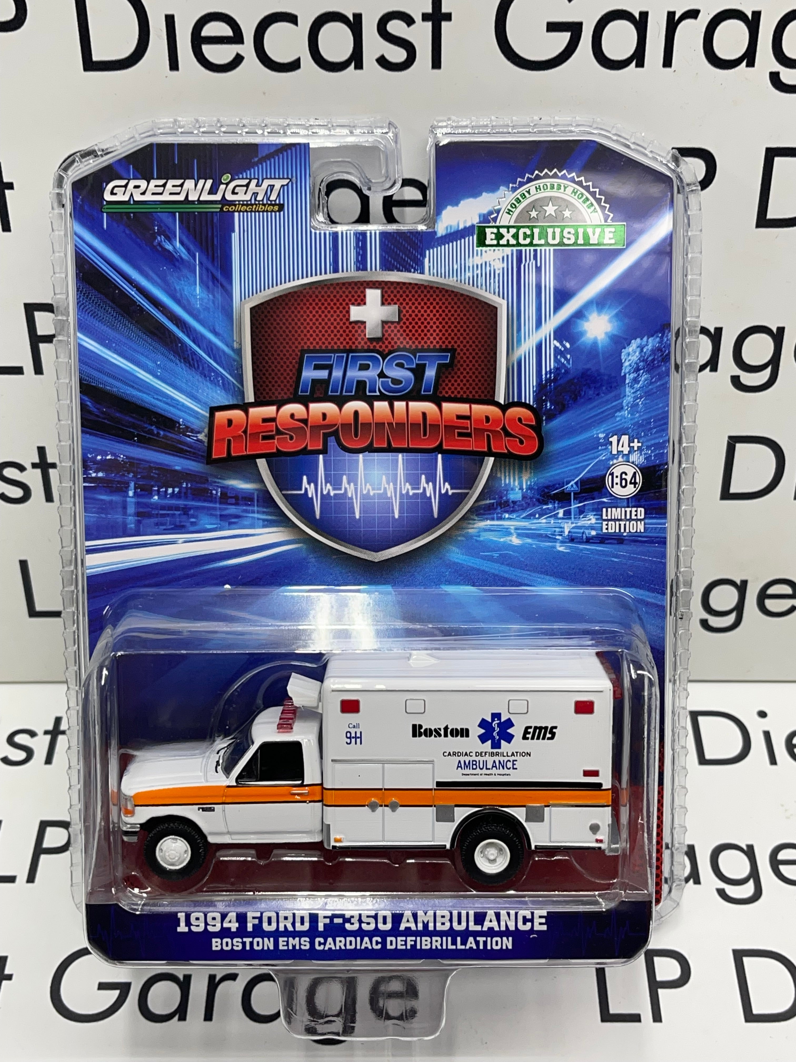 GREENLIGHT 1994 Ford F-350 Ambulance Boston EMS 1:64 Diecast First Res ...